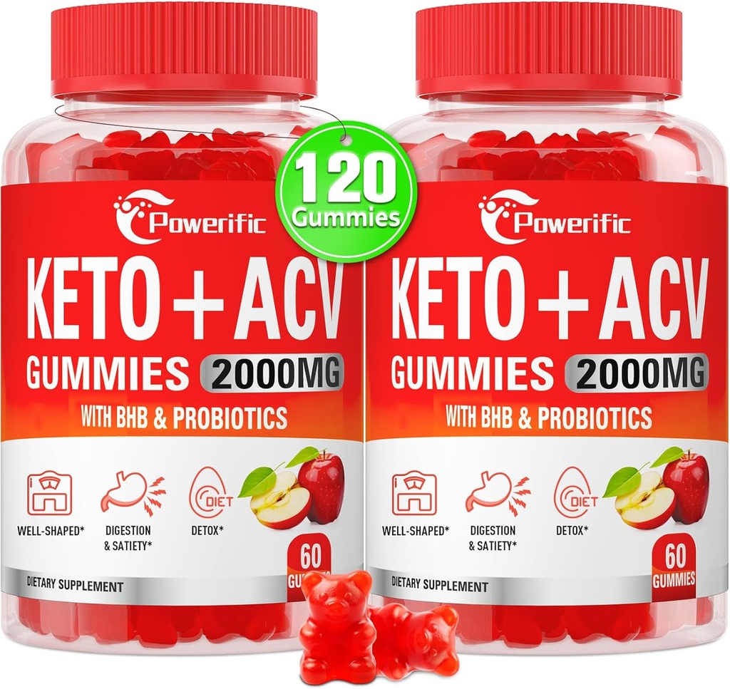 Manzana Vinagre Gummies, GLP-1 Apoyo Keto ACV Gummies Max Strength 2000mg Apple Vinagre de sidra con madre, probióticos & vitamina B12, para la digestión, metabolismo, limpieza y dieta desintoxicación (2 paquetes)