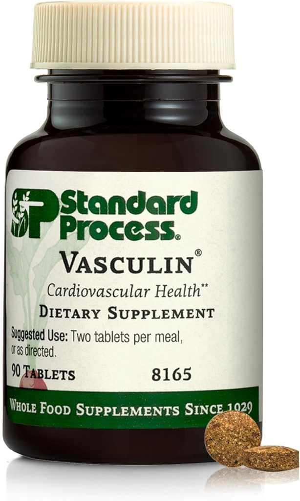 Vasculina de proceso estándar - Suplemento para el soporte cardíaco cardiovascular y saludable - Soportes Formación de colágeno " Salud del corazón - Non-Dairy " Non-Soy - 90 Tablas (45 Servimientos)