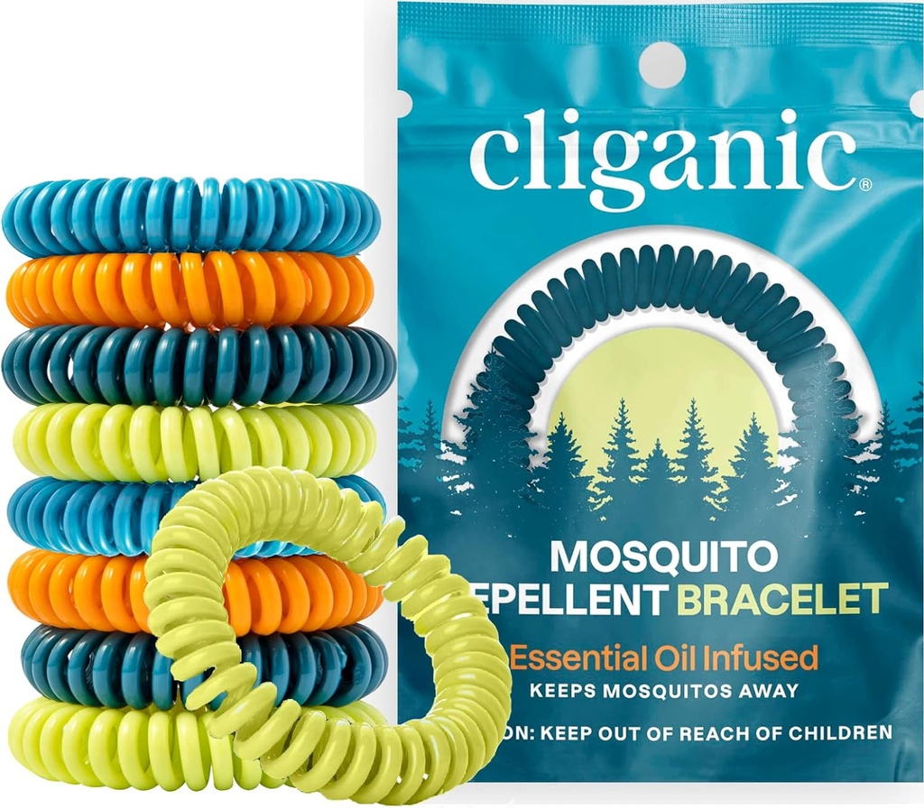 Cliganic 25 Pack Mosquito Repellent Bracelets for Adults & Kids - Natural DEET-Free Bands, Individually Wrapped