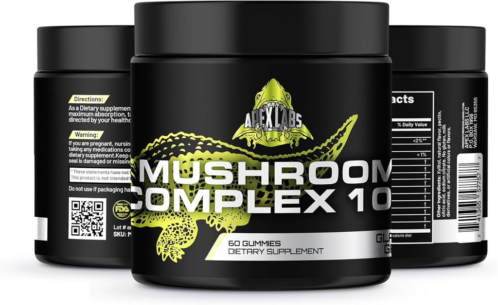 Mushroom Gummies 10-in-1 Mushroom Blend ← Lions Mane Suplemento con Turquía Tail, Reishi, Chaga, Cordyceps, Maitake &amp; More ← Apoyo Cognitive Function, Immune Health & Energy 60ct