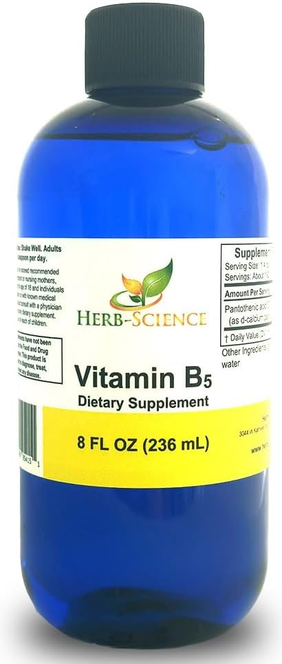 Vitamina Líquida B5 – 192 Servimientos – Ácido Pantoténico de alta absorción para la energía, Mood &amp; Nerve Soporte – Vegan No-GMO Alcohol Libre – Mejor que cápsulas o píldoras – 8 Fl Oz
