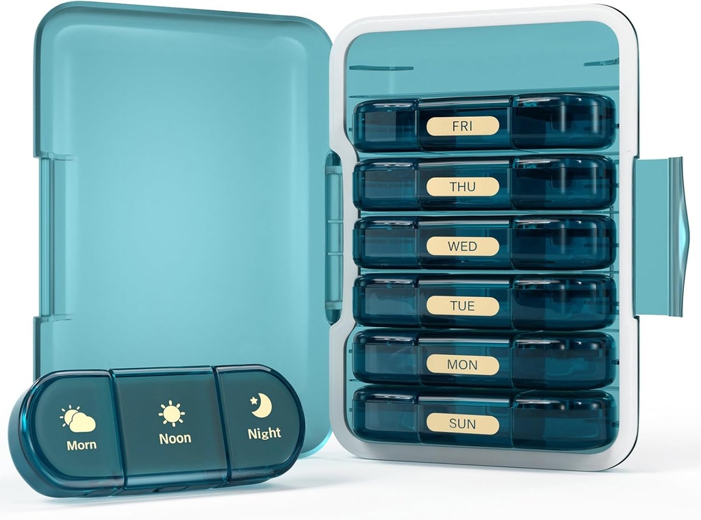 Organizador semanal de píldoras 3X al día, 7 Day Pill Box 3 veces, Portable for Travel Pills/Vitamin/Fish Oil/Medication/Supplements (3x7 Blue)