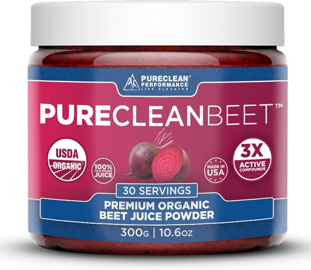 PureClean Beet Premium Beet Juice Powder - 100% Orgánica Nitric Oxide Support for Clinically-Proven 3X Greater Circulation, Endurance & Energy - Proudly Cold-Presed, Eco Friendly, USA - 30 Servings