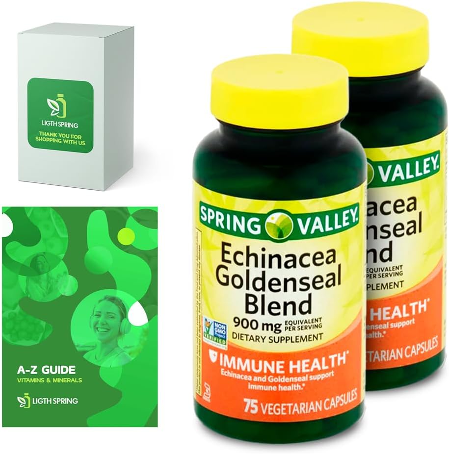 Echinacea Goldenseal Blend Suplemento dietético, 900 mg, 75 Ct Bundle con vitaminas exclusivas " Minerales " A a Z - Mejor Ligth limitadaSpring Guide@ (3 items)