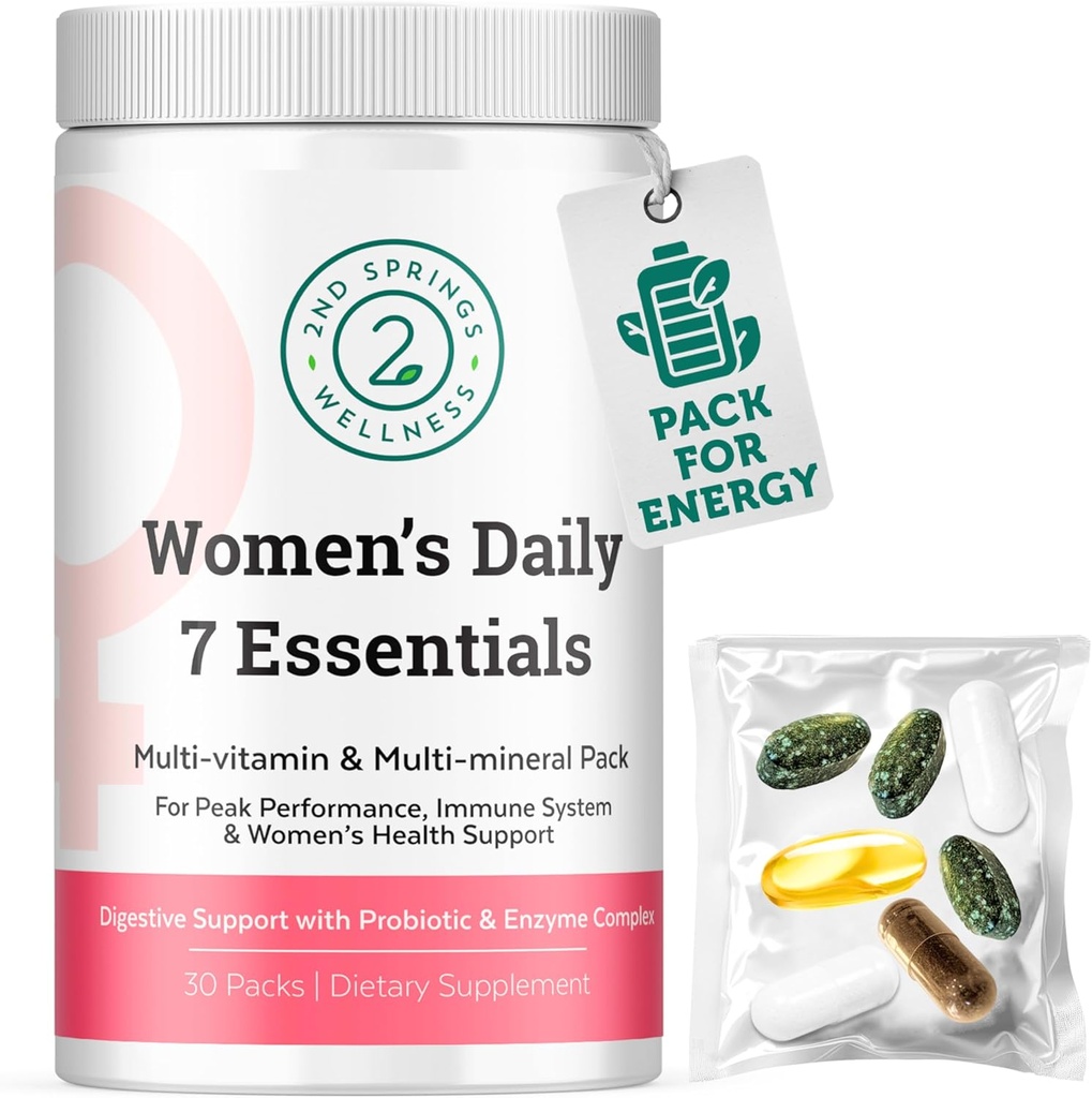 Daily 7 Essentials Women's Vitamin Pack -7 Pack Complete Women's Multivitamin Packet with Energy, Metabolism, Immune System, Female Health Support with Probiotics, More
