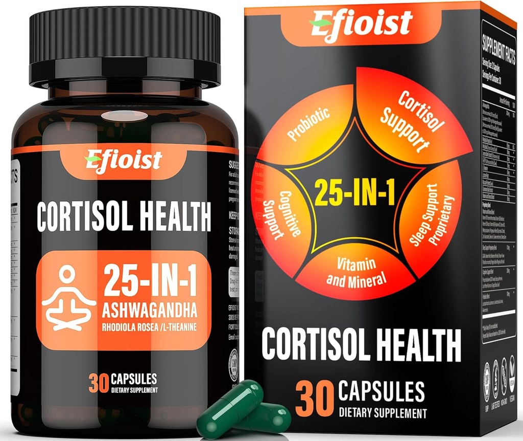 Cortisol Supplement for Women, 25-in-1 Cortisol Reducer for Women ' Men, Cortisol Supplements for Men with Ashwagandha, Rhodiola Rosea, L-Theanine, for Mood, Focus, Sleep Support, 30 Capsules