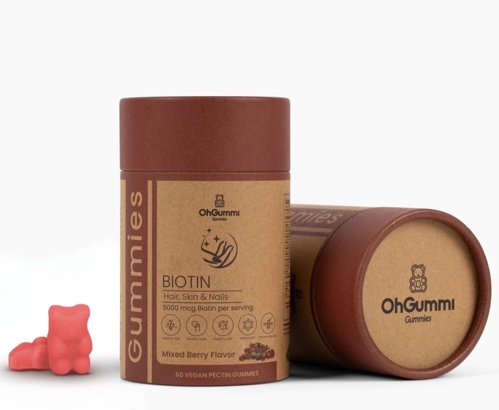 Biotina 5000mcg Gummies con VIT A, B12, C, D3, E + Ácido Fólico (Vegan Biotin)