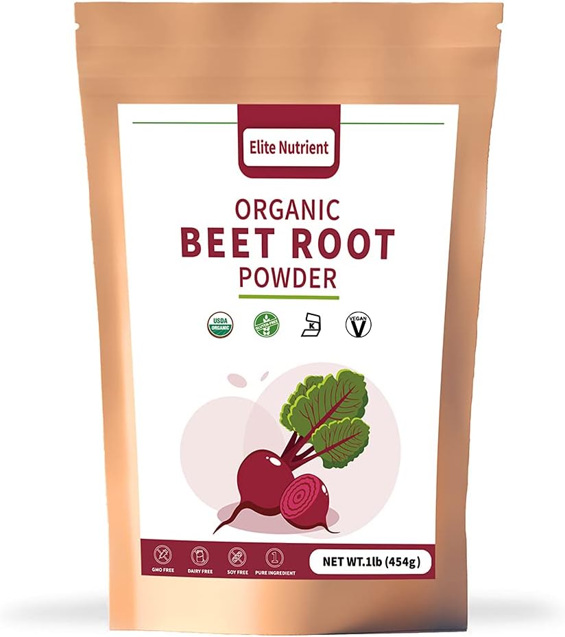 Pólvora de remolacha orgánica, no GMO, Gluten Gratis, Superalimentos veganos, Booster de óxido nítrico, Aumentar el rendimiento del ejercicio de resistencia y mejora (16 oz.)