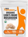 BulkSupplements.com Organic Lion's Mane Mushroom Extract Powder - Mushroom Supplement, Brain Supplement for Memory and Focus Support - Vegan, 1g per Serving, 500g (1.1 lbs) (Pack of 1)