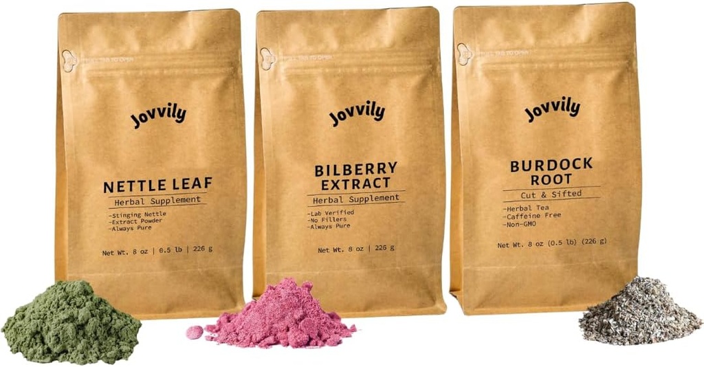 Nettle Leaf Powder, Bilberry Extract Powder, & Burdock Root Bundle - 8 oz - Supplements & Teas