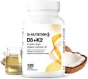 Vitamina D3 + K2 en aceite orgánico de coco, Vitamina K2 MK7 + D3 (1000IU), Bono rápido y fórmula de salud cardíaca, ayuda a absorber y utilizar el calcio, apoya la inmunidad, mejora el mood - 120 Softgels