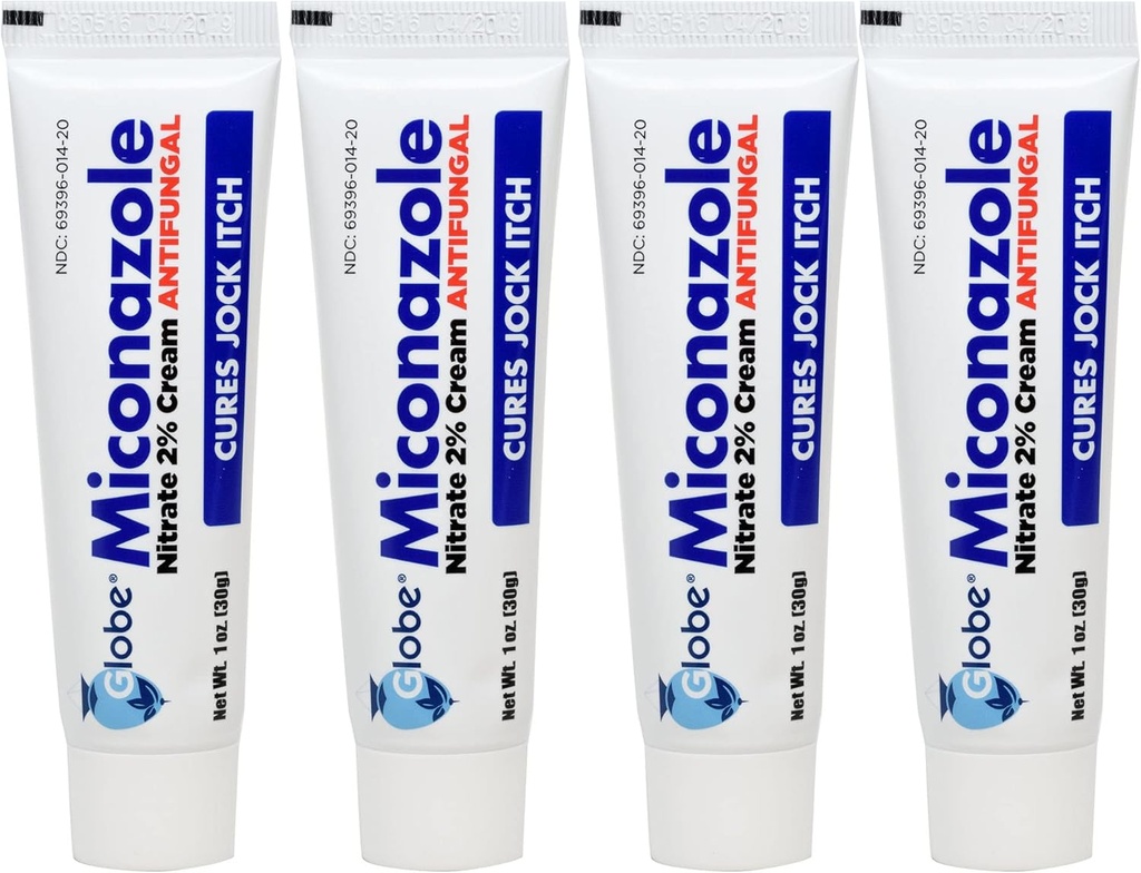 Globe (4 Pack) Miconazole Nitrato 2% Crema antifúngica, Cures La mayoría de los atletas Pie, Jock Itch, Ringworm y Más. 1 Tubo OZ