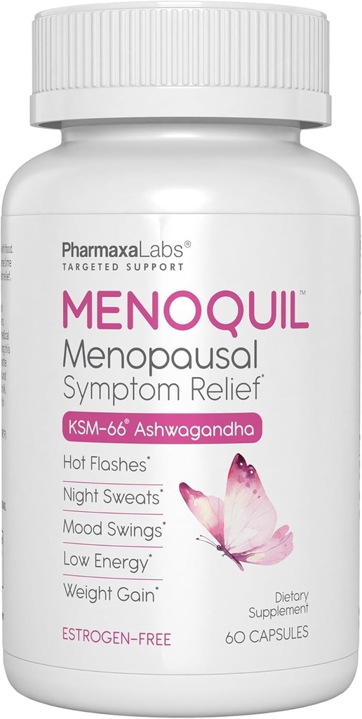 Menopausal Multi-Symptom Relief - Soporte para Flashes calientes, Sudaderas nocturnas, Sueños suaves " Sueño resentido - Cohosh negro, Ashwagandha, Chasteberry, Soy Isoflavones, Semillas de uva " Sage - 60 cápsulas