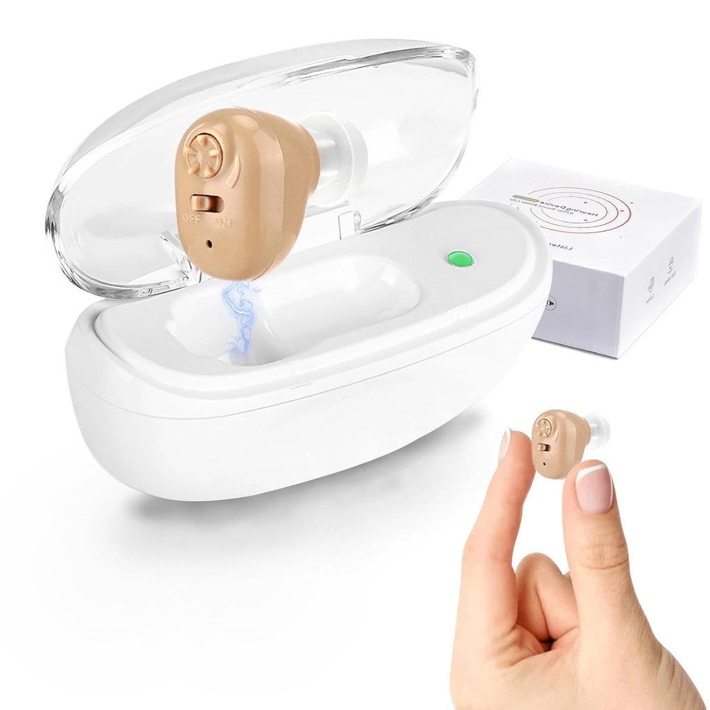 Ayuda de amplificador auditivo, ayuda de Audición recargable para adultos mayores con control de volumen, amplificador de cancelación de ruido, uso de un solo lado