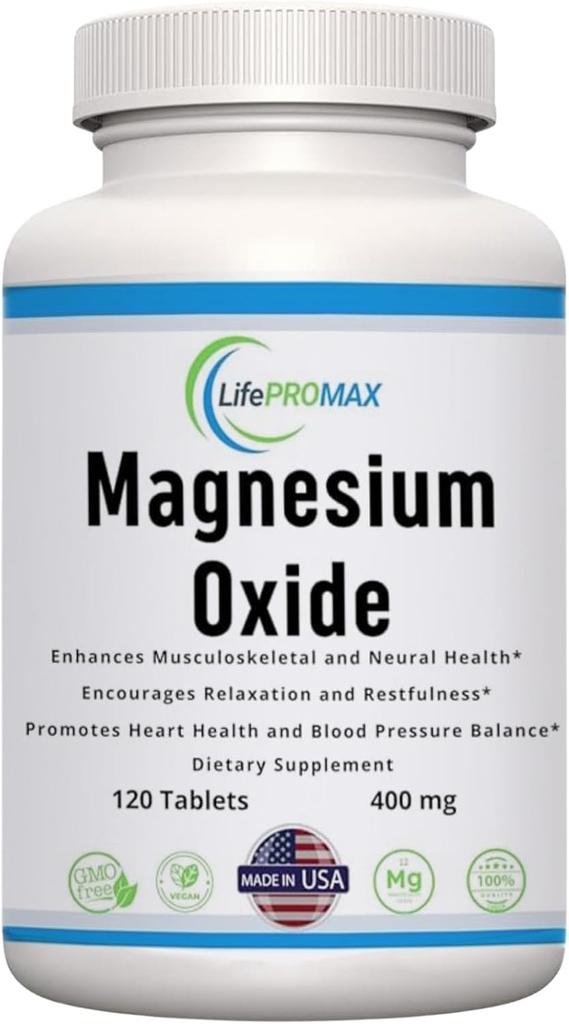 Magnesium 400mg [High Potency] Suplemento – Oxido de magnesio para soporte inmunitario, recuperación muscular, calambres y relajación 120 Tabletas