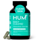 HUM Suplementos de acné de limpieza diaria para hombres de mujeres, limpieza digestiva suave para soporte de piel clara, zinc, espirulina, clorella, hierbas desintoxicantes, algas orgánicas, suplemento de vitaminas de piel, 60 cápsulas
