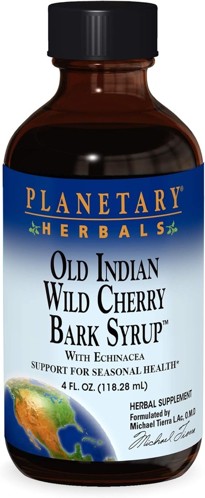 Herbals planetarios Old Indian Wild Cherry Bark Syrup con Echinacea - Natural - 4 oz