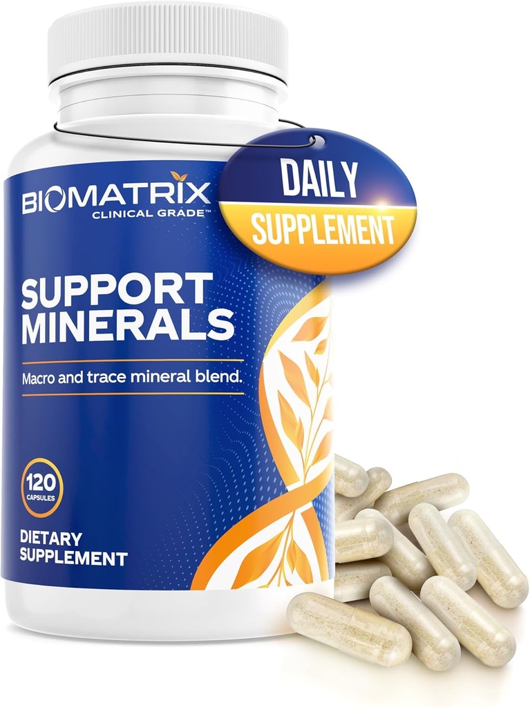 BioMatrix Suplemento Mineral para Hombres y Mujeres, Minerales Chelated ← Libre de Hierro, Calcio, Magnesio, Cobre, Zinc, Vitamina D, Iodine ← Veggie Caps, 30-Day Supply