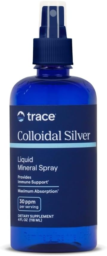 Trace Minerals Colloidal Silver Spray - Suplemento Mineral Diario para Ayuda Efectiva Absorción - Apoyo Immune, Esqueleto &amp; Sleep Health - Super Oxygenated Suplemento - 4 fl oz (Aproximadamente 118 Servimientos)