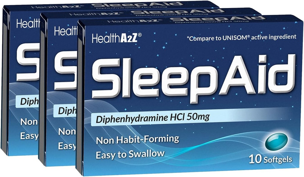 HealthA2Z® Sleep Aid TENIDO Diphenhydramine HCL 50mg TENIDO Softgels Silencioso más profundo Durmiendo 10 Condes (Pack of 3)