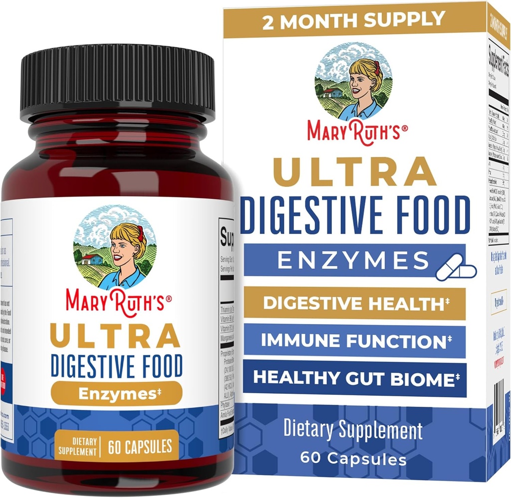 MaryRuth Organics Ultra Digestive Enzymes Capsules TENIDO Hasta 2 Mes de Suministro Silencioso Suplemento para Gut Health Apoyo TENIDO Digestion &amp; Immune Apoyo con Amylase ANTE Lipase & Lactase ANTE Vegan ANTE 60 Conde