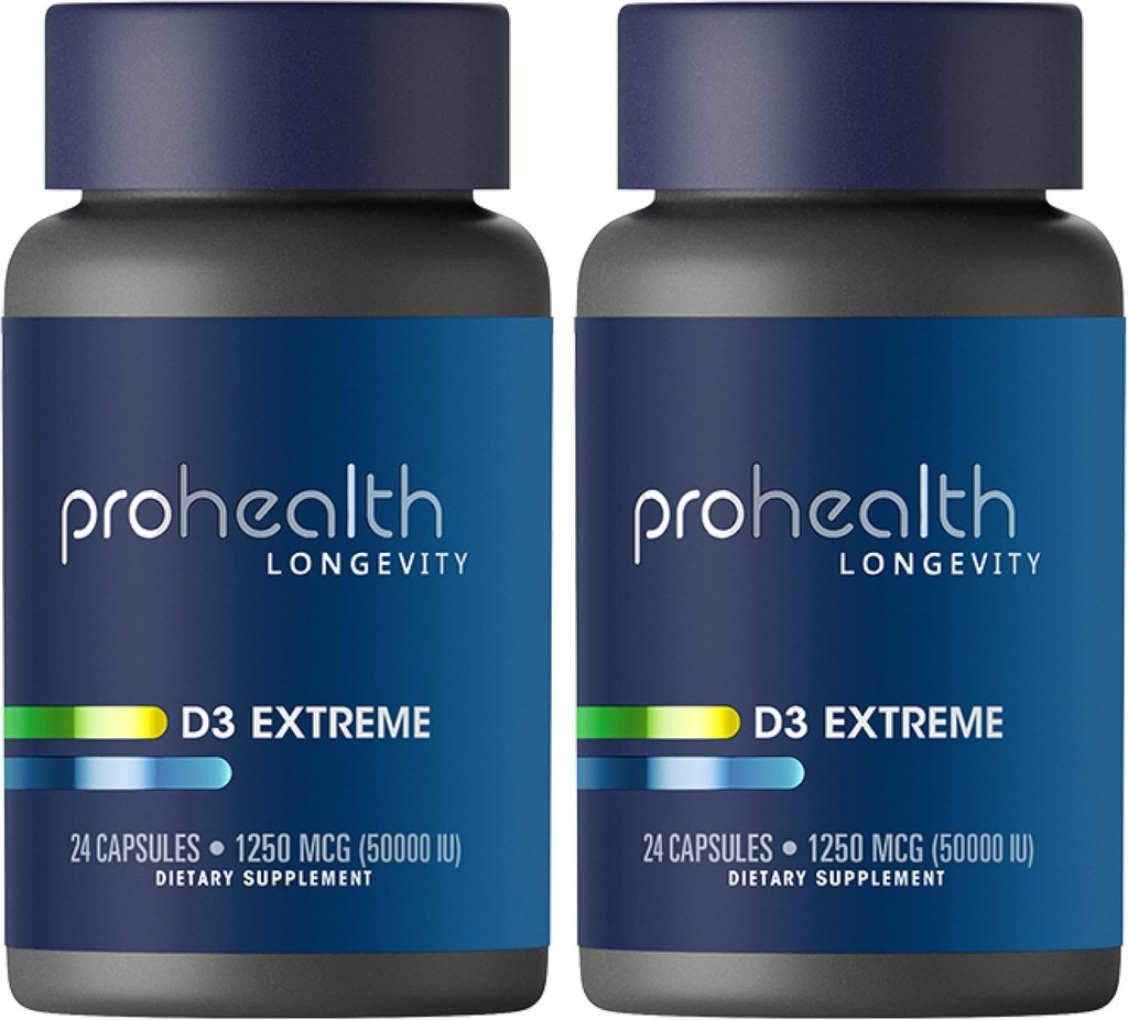 ProHealth 2-Pack Vitamin D3 Extreme (50,000 IU, 24 Capsules Each) Helps Boost and Support Healthy Bones and The Immune System | Gluten Free | Soy Free
