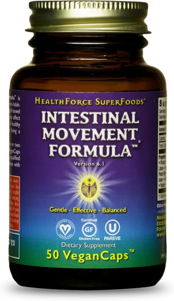 SUPERFOODOS DE HEALTHFORCE Movimiento Intestinal Fórmula - Apoyos Laxantes Naturales Regularidad del Tazón - Digestión All-Natural Suplemento de Apoyo Estreñimiento - Gluten-Free &amp; Vegan - 50 Caps