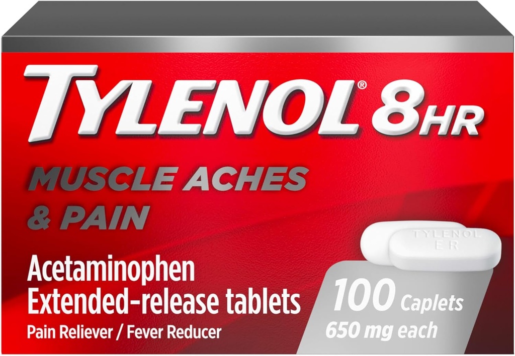Tylenol 8 horas Acetaminofeno 650 mg cápsulas de liberación ampliadas, diseño rápido de la capa bi-actuada, alivio de dolor rápido y duradero para el músculo, articulación, espalda &amp; dolores de la artritis, reducción de fiebre, 100 conteo