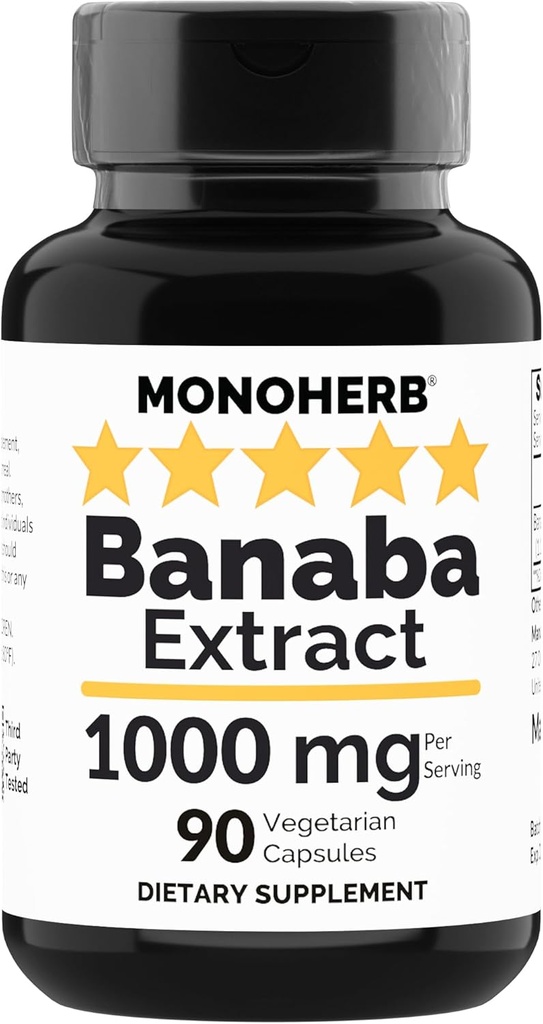 MONOHERB Banaba Extracto 1000 mg - 90 cápsulas vegetarianas - 2% ácido corosolico