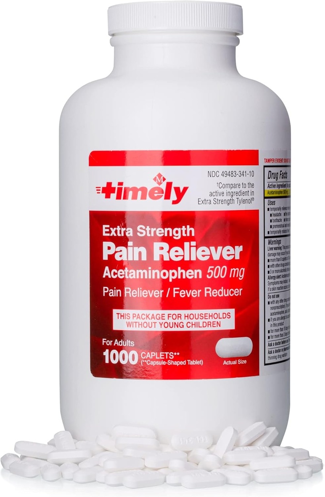Acetaminophen 500 MG Tablets 1000 Count - Extra Strength Pain Relief - Comparado con el ingrediente activo en Extra Strength Tylenol - Menstrual Cramps, Fever Reducer, Minor Pain of Arthritis