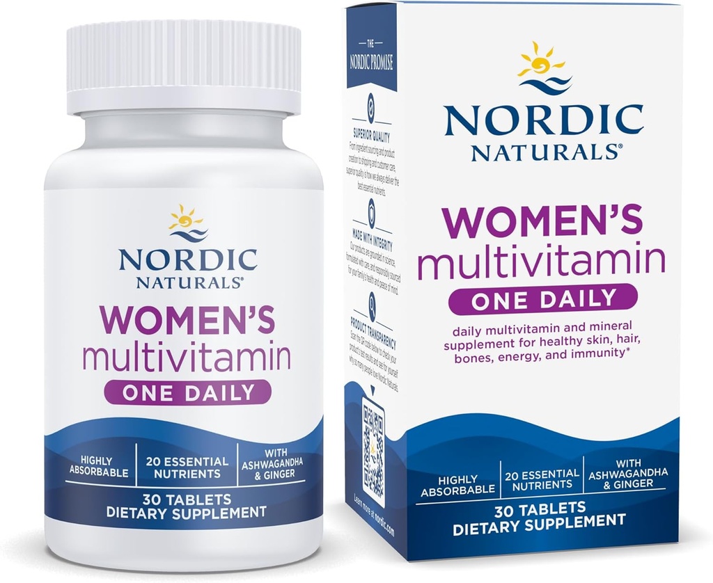 Naturales nórdicos Multivitamina One Daily - Skin, Hair, Energy, & Bone Support - Suplemento de inmunidad - 20 Nutrientes esenciales - 30 Tabletas - 30 Serviciones