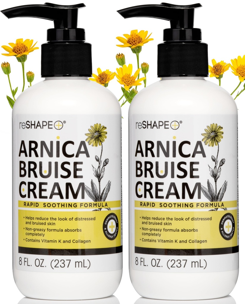 Reshape+ Arnica Bruise Relief Topical Cream For Bruising, Swelling, " Discoloration On Skin, Natural Skin Care Homeopathic Arnica Lotion W/Vitamin K, Horse Chestnut, " Collagen, 8 Fl Oz (2-Pack)