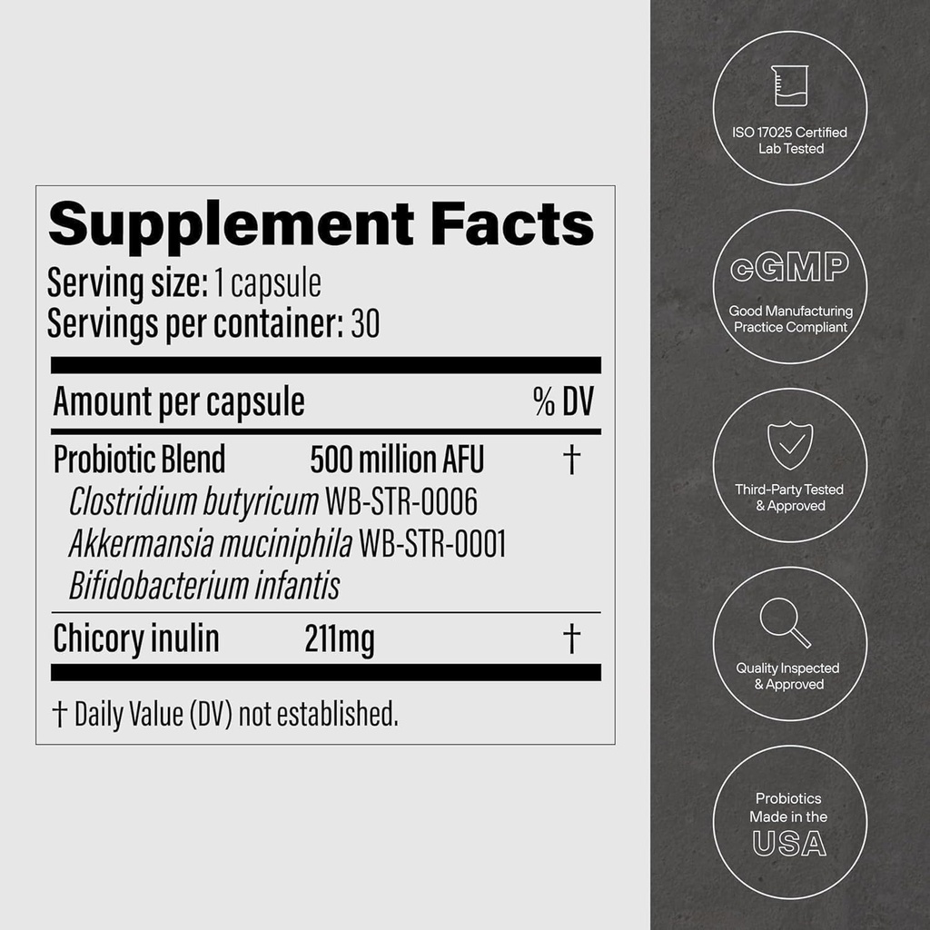GLP-1 Probiótico, AFU Probiótico Multi-Strain + Prebiótico, naturalmente Akkermansia Muciniphila Apoyo Probiótico GLP-1 Producción &amp; Curb Appetite for Men & Mujer