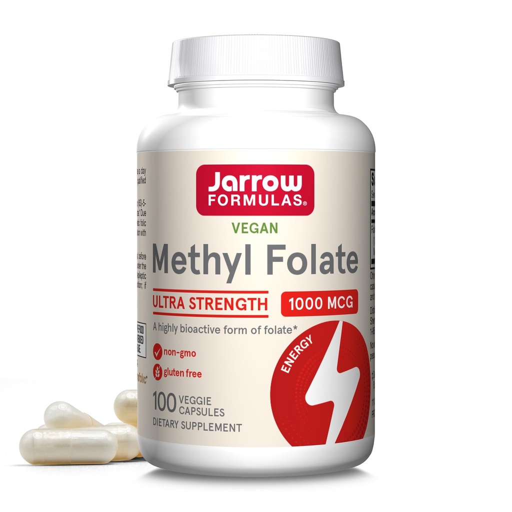 Jarrow Formulas Methyl Folate 1000 mcg - 100 Veggie Caps - Forma altamente biológicamente activa de Folate - 4th Generation Folic Acid Technology - 100 Servings