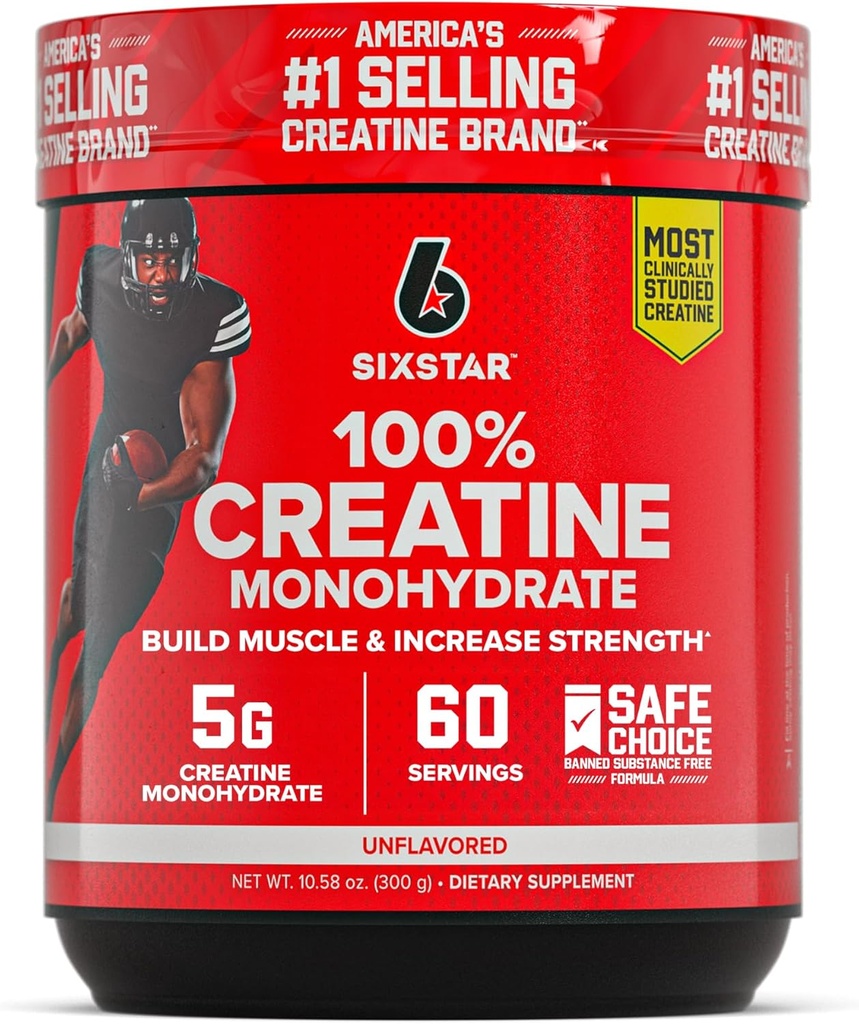 6 estrellas 100% Cretina Monohydrate Powder - Unflavored Micronized Creatine Monohydrate Suplemento para el rendimiento del entrenamiento, Muscle Building &amp; Strength - Creatine Powder for Women &amp; Men - 60 Servings
