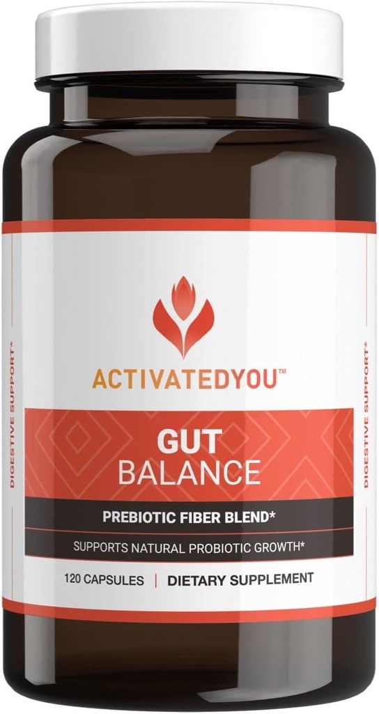 ACTIVATEDYOU Gut Balance Prebiotic Fiber Blend- Helps Regulate & Support Digestive Health " Promote Sustained Energy, Men and Women’s Prebiotics for Gut Health - (120 Capsules)