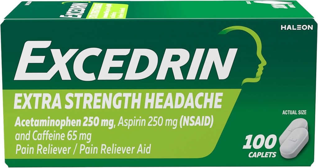 Excedrin Extra Strength Pain Relief Caplets – Headache Relief – 100 Con