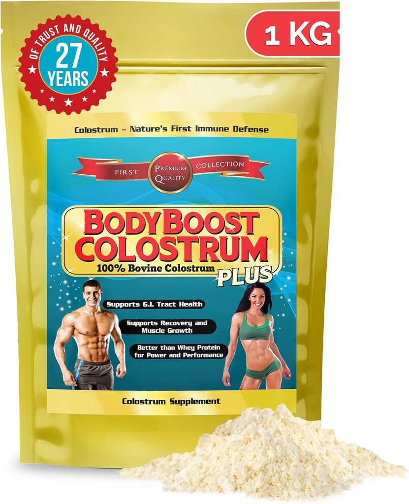 BodyBoost Colostrum Whole, 100% Bovine Colostrum Powder, Immune Booster Suplemento con Inmunoglobulina &amp; Lactoferrin,Grass Fed Colostrum, Gut Health &amp; Muscle Growth, Diverse Intake, 1 kg, 35 oz