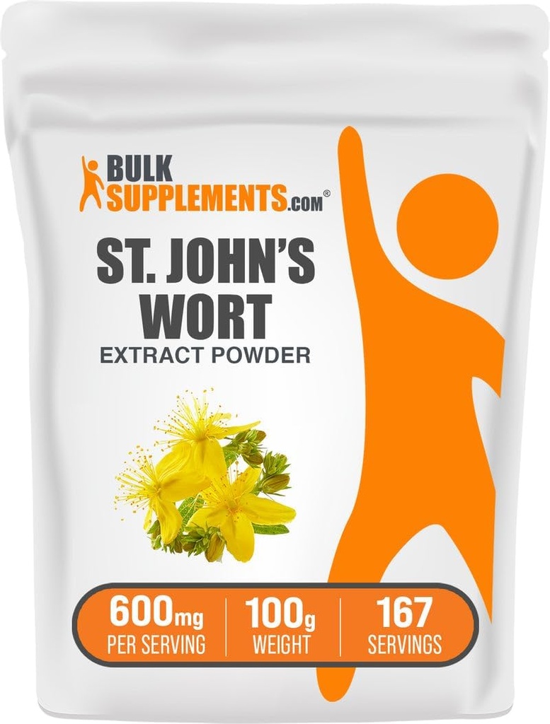 BulkSupplements.com Extracto de la Wort de San Juan - Suplemento de San Juan, Suplemento Herbal para Mood - Vegan &amp; Gluten Libre, 600 mg por Serving, 100g (3.5 oz) (Pack de 1)