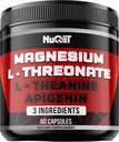 Magnesio L-Threonate, L-Theanine, Suplemento Apigenin - 60 cápsulas - Beneficios Impresionantes para la Concentración, Mente Confortable &amp; Salud Cerebral - 10% Magnesio Elemental