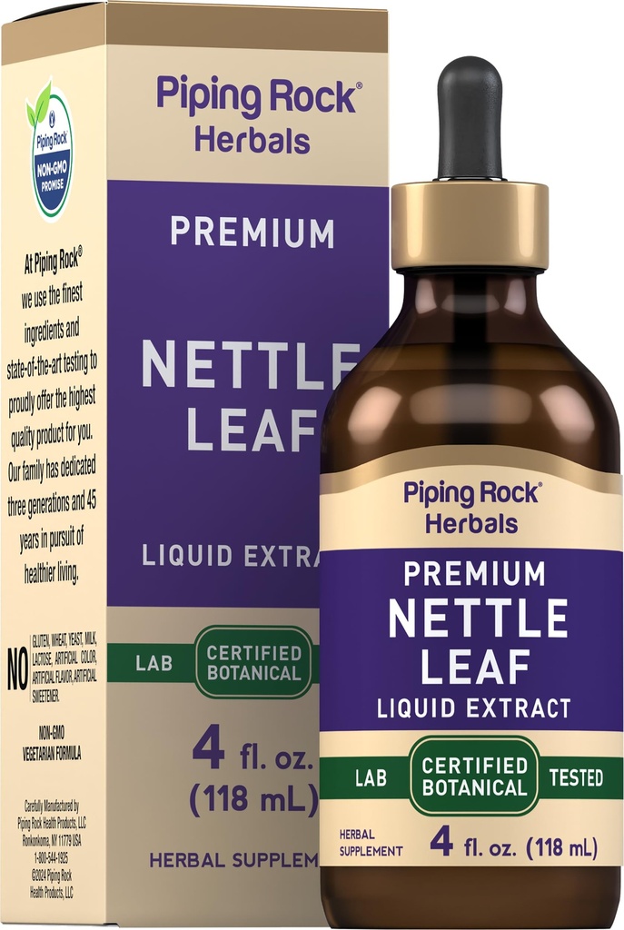 Piping Rock Nettle Leaf Extract Liquid | 4 Fl Oz | Herbal Botanical Tincture | Alcohol Free Drops | Urtica Dioica | Non GMO, Gluten Free Supplement