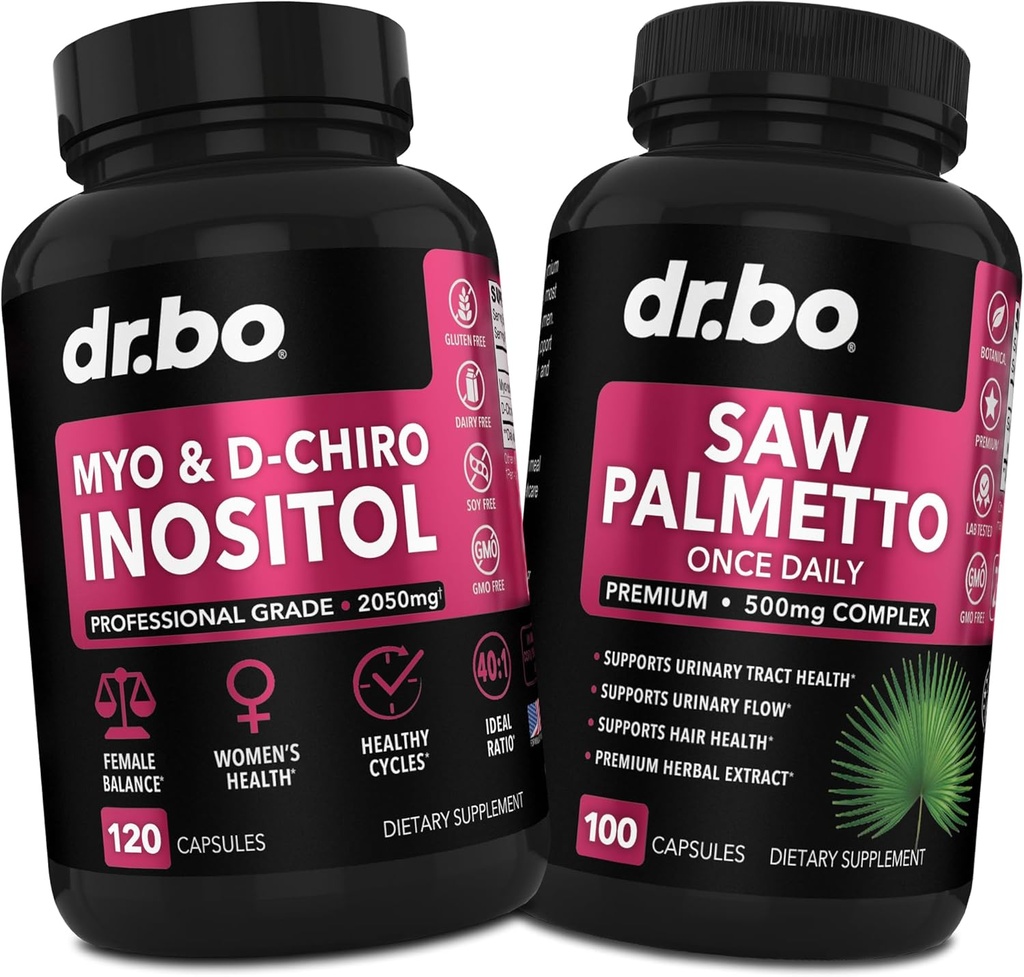 Myo-Inositol & D-Chiro Inositol Saw Palmetto - 40:1 Ratio Hormon Balance para Mujeres - Saw Palmetto for Women Hair Pérdida - Suplementos para apoyar Ciclo Menstrual &amp; Apoyo Salud Mujer