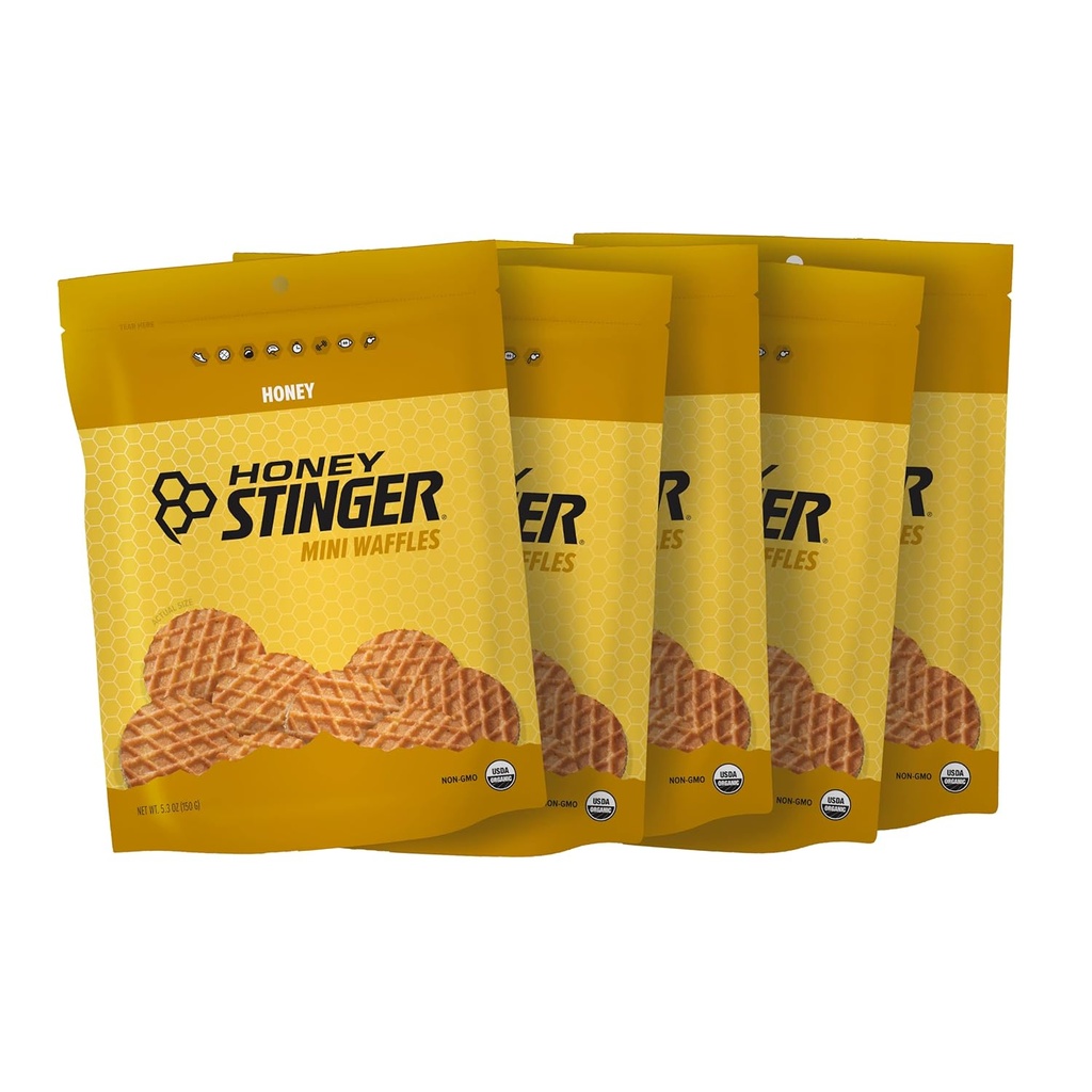 Honey Stinger Organic Mini Honey Waffles, Energy Stroopwafel for Exercise, Endurance and Performance, Sports Nutrition for Home &amp; Gym, Pre and Post Workout, 5 Bags, 26.5 Ounce