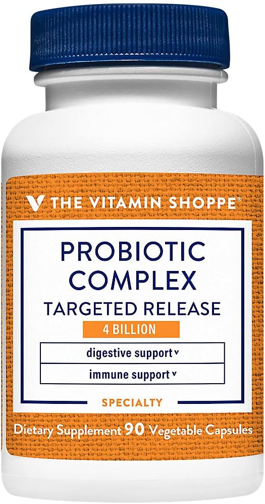 El Complejo Probiótico de Vitamin Shoppe 4 Billones CFUs – Capas de verduras de liberación dirigida – apoya la enfermedad intestinal y la digestión con un balance de las estrañas probióticas (90 cápsulas vegetales)