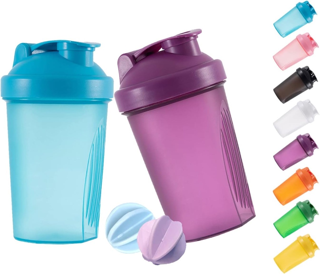 Shaker Bottle Protein Shakes and 16-Ounce/400ML Shaker-Bottle with Whisk Balls,No-BPA plastic(Blue+Purple(2PCS))