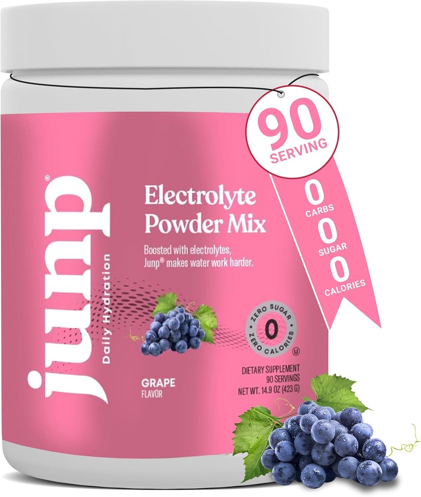 JUNP Electrolytes Powder No Sugar No Carbs – Vine Ripened Grape Keto Electrolyte Drink Mix - Potasio &amp; Sal Hidration Powder Electrolytes Zero Calorie Sugar Free Electrolyte Powder, 90 Servings