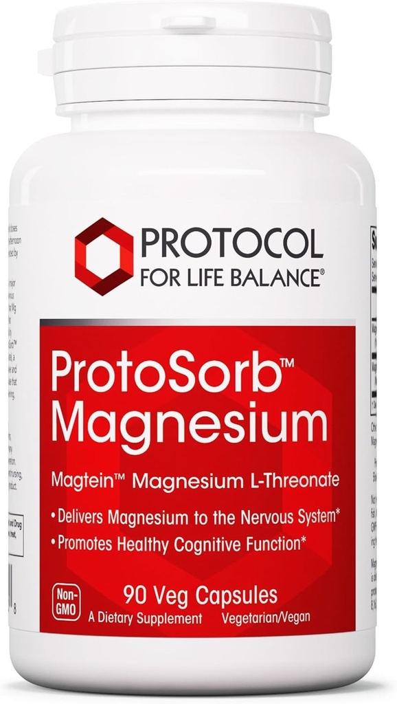 PROTOCOL FOR LIFE BALANCE Magtein - 2,000mg Magnesium L-Threonate Magtein - Support Brain Focus & Memory Health - Kosher & Non-GMO - 90 Veg Capsules