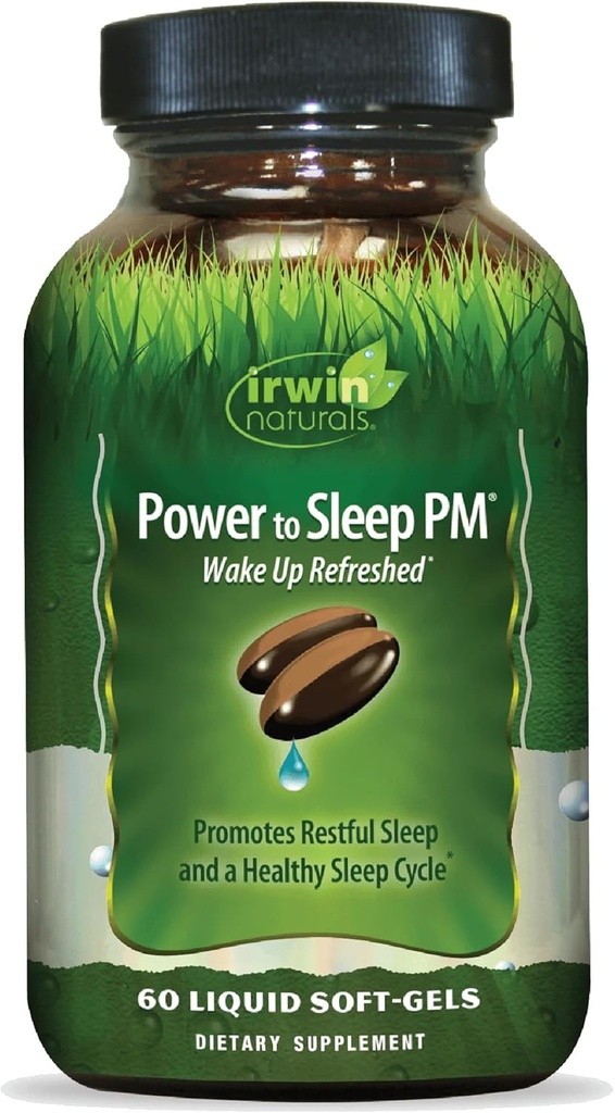 Irwin Naturals Power to Sleep PM - 60 Liquid Soft-Gels - with Melatonin, GABA, Ashwagandha, Valerian Root &amp; L-Theanine - 30 Servings