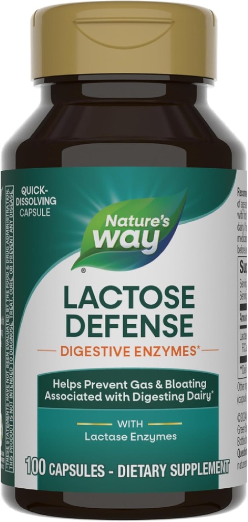 Nature's Way Lactose Defense, Digestive Enzymes*, Supports The Digestion of Dairy*, 690 mg de lactase por 3-Capsule Serving, 100 Capsules (Packaging May Vary)